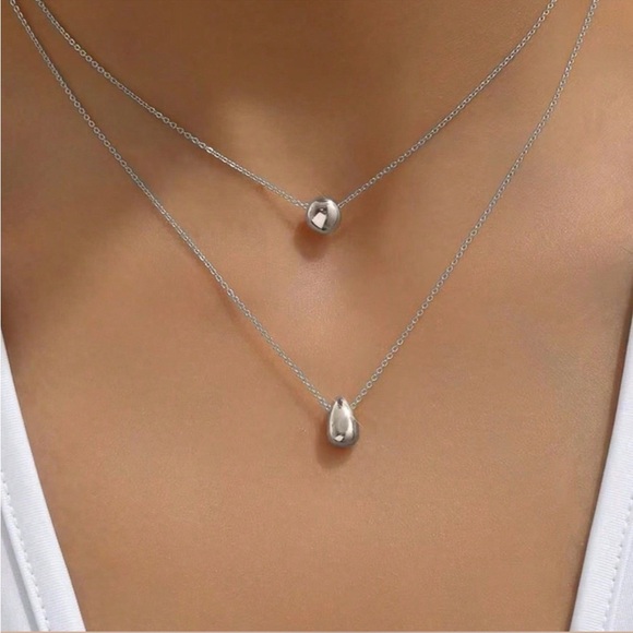 Jewelry - Double-Layer Water Droplet Necklace – Silver